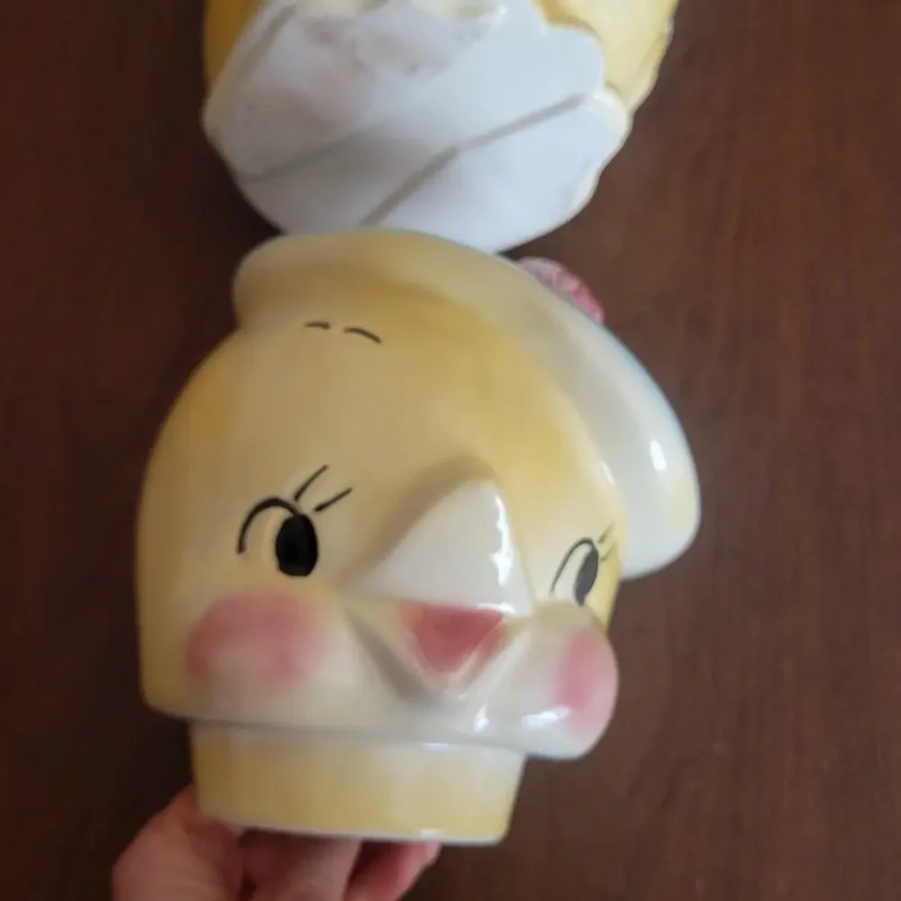 Vintage American Bisque Chick Cookie Jar MCM 1950s Chickadee Pink Jacket Kitsch